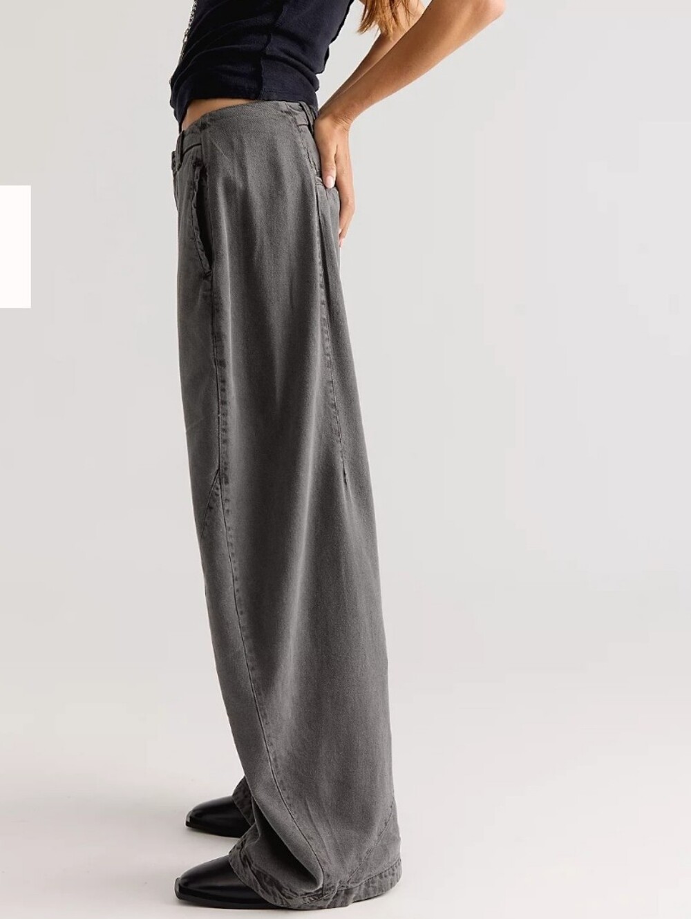 Free People Spotlight Washed Barrel Chino Trousers- NWT- 10- CHARCOAL GREY - Picture 3 of 13